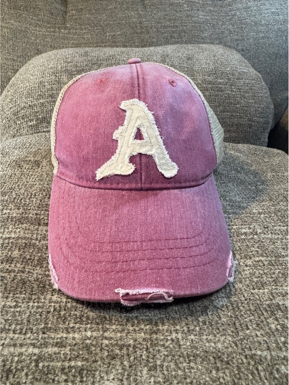 Arkansas Razorback/Alabama Roll Tide Burgundy distressed trucker hat